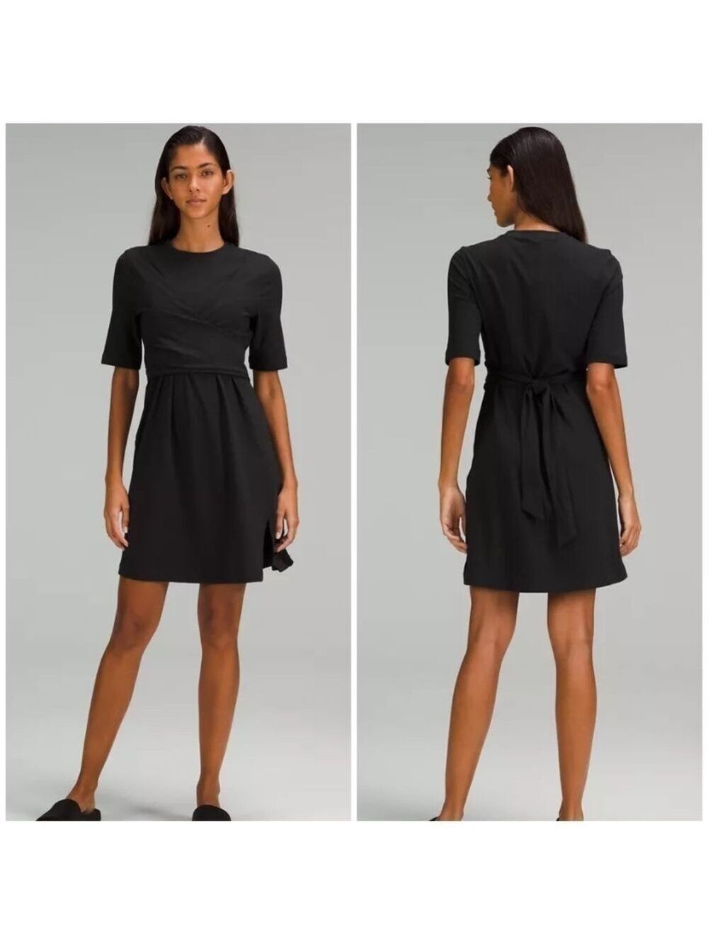 Lululemon Cotton Wrap-Front T-Shirt Dress in Black